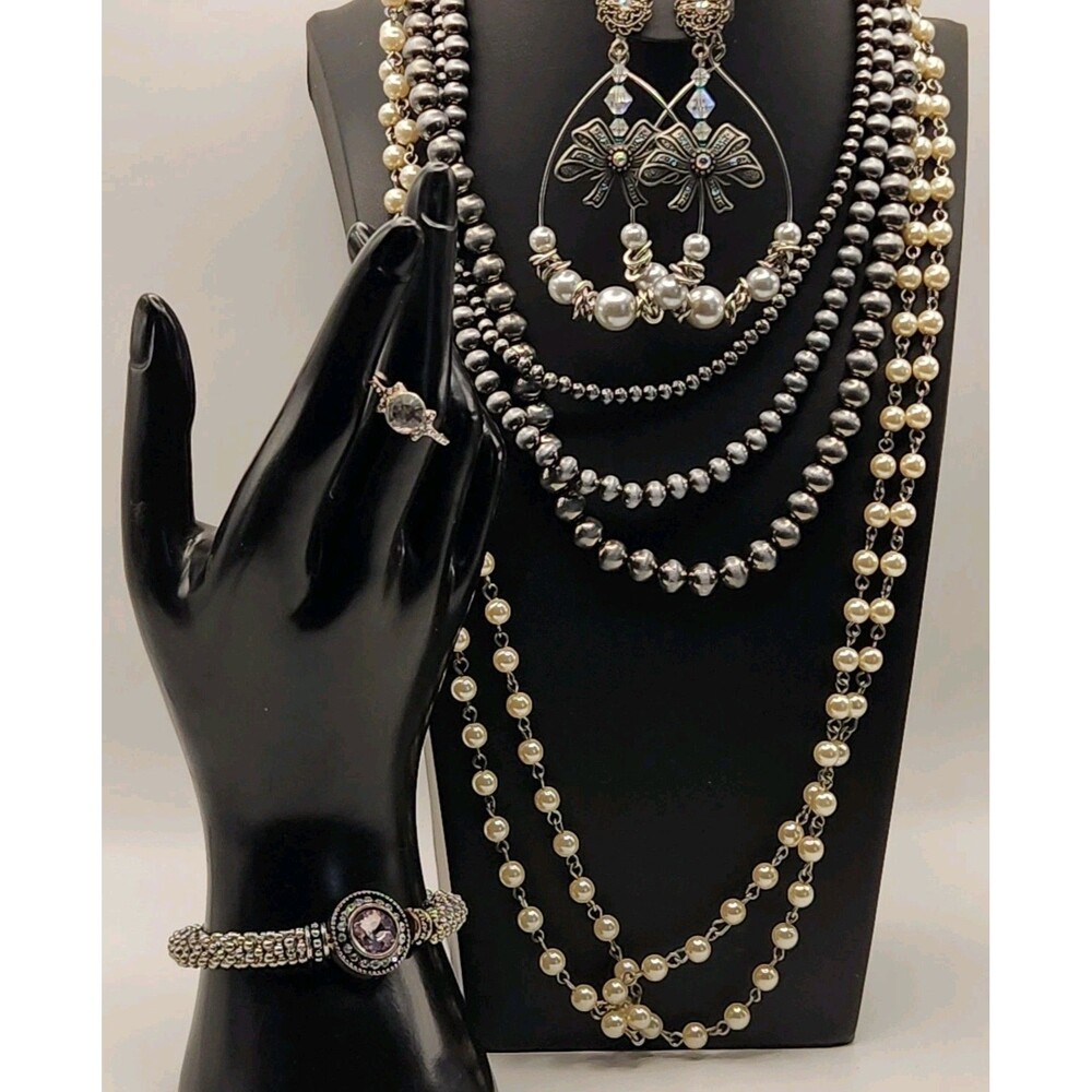 Pearl Necklace Lot Filigree Earrings  Bracelet Ring Jewelry Bundle-E